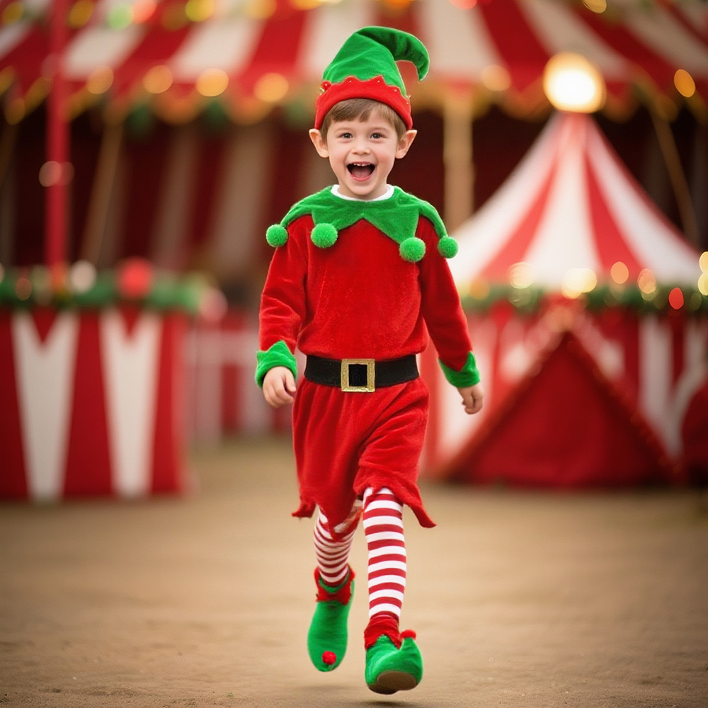 2025圣诞服装万圣节主题小丑服装儿童装扮圣诞男童女童可爱绿精灵