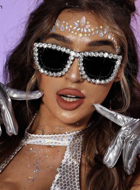 方框彩色钻闪亮夜场舞台眼镜道具酒吧生日paty潮婚纱拍照太阳镜