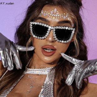 方框彩色钻闪亮夜场舞台眼镜道具酒吧生日paty潮婚纱拍照太阳镜