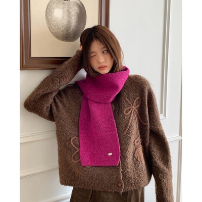 Carrier 超显白树莓紫～韩系金属小标软糯围巾多色百搭针织围脖女