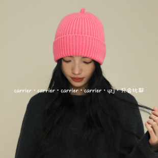 Carrier 韩国轻奢天线宝宝100%绵羊毛针织帽情侣冬季保暖可爱帽子
