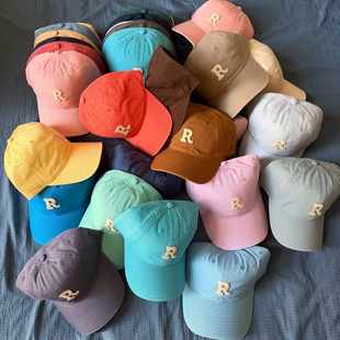 出口韩国～28个糖果色高品质R标棒球帽子情侣百搭休闲纯棉鸭舌帽