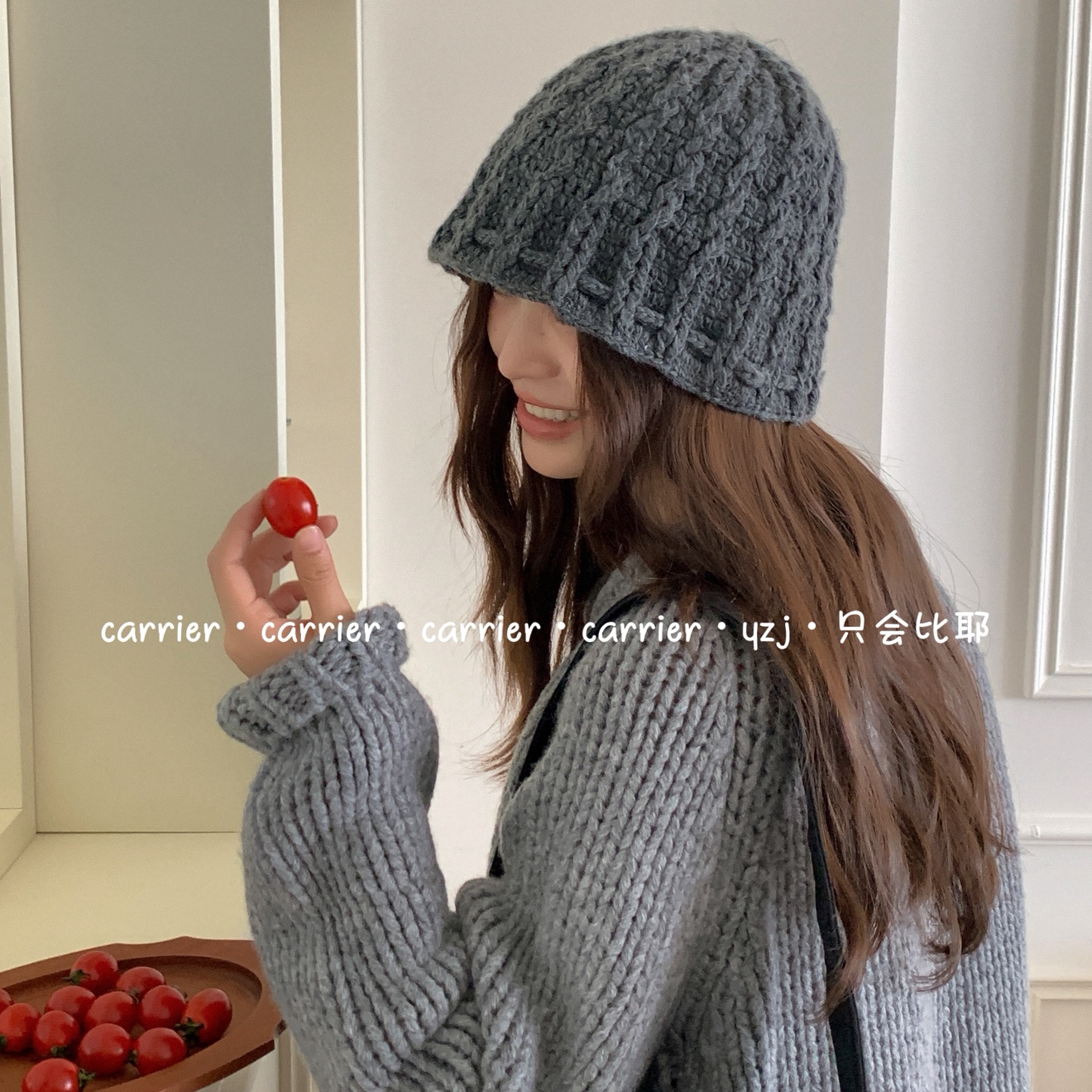 Carrier 韩系手工针织盆帽男女秋冬小清新镂空可爱毛线百搭水桶帽