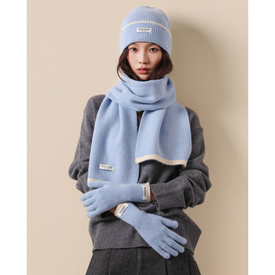 Carrier 韩国撞色三件套～冬季保暖亲肤针织围巾帽子手套送礼套装