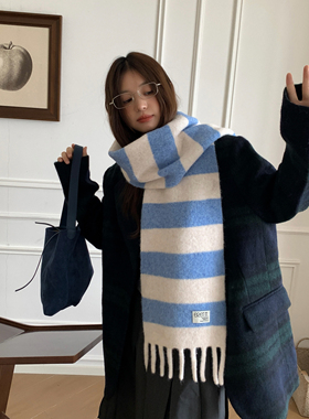 Carrier 双色横条纹～韩版流苏拼色围巾男女冬季加厚保暖软糯围脖
