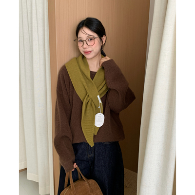 Carrier 韩国简约设计针织披肩围巾一体多功能包头叠穿搭配三角巾