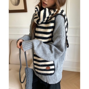 Carrier 韩国代购款软糯锁边条纹围巾女冬季亲肤百搭保暖学生围脖