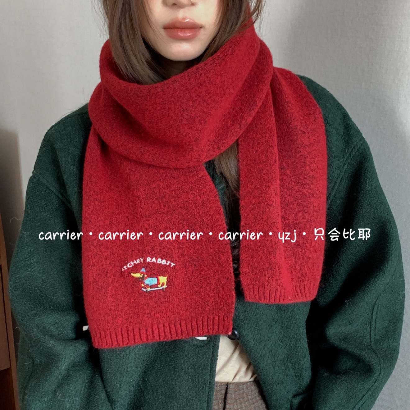 Carrier 滑板皮皮狗～韩系刺绣针织保暖围巾男女冬季软糯可爱围巾