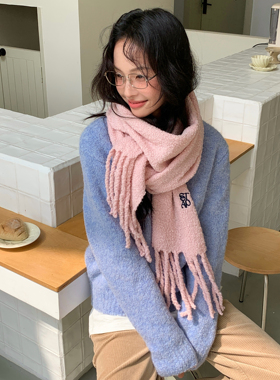 Carrier 韩国stap同款～52%绵羊毛刺绣围巾冬季百搭流苏情侣围脖