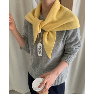 Carrier 韩系100%羊毛wool三角巾围巾纯色针织叠穿外搭保暖披肩女