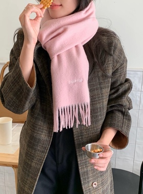 Carrier 绝美樱花粉～韩国100%羊毛简约平板围巾情侣冬季保暖围脖