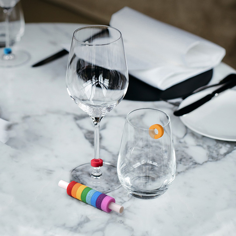 圆乐彩虹酒杯识别环彩宴会酒杯识别器高脚杯杯不混淆