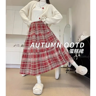 红色格子半身裙女春秋2025新款