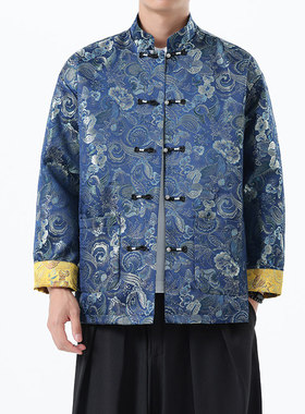 唐装男中国风提花盘扣上衣春秋款新中式汉服外套中老年男装爸爸装