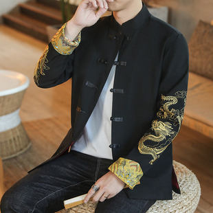 秋季中国风男装唐装汉服中山装刺绣国潮复古风中式夹克外套演出服