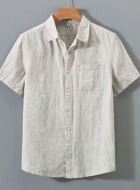 夏季亚麻衬衫男短袖薄款宽松麻料上衣中国风日系复古休闲棉麻衬衣