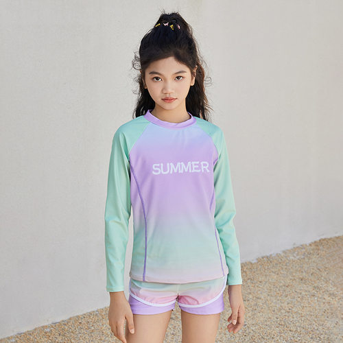 2025新款韩版女童中大童泳装甜美印花小香风分体裙式儿童泡温泉