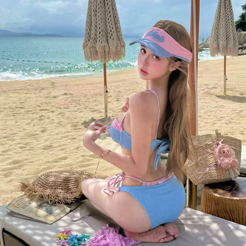 2025新款泳衣女网红性感小胸聚拢分体式韩国ins风泡温泉游泳衣