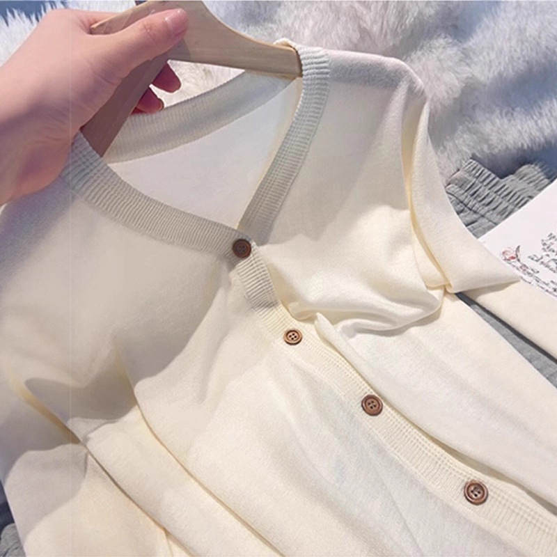 韩系v领黄色长袖针织开衫上衣2025早秋新款慵懒宽松薄款毛衣外套