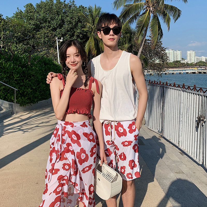 情侣泳衣女三件套分体裙式比基尼遮肚显瘦度假性感聚拢仙女范泳衣