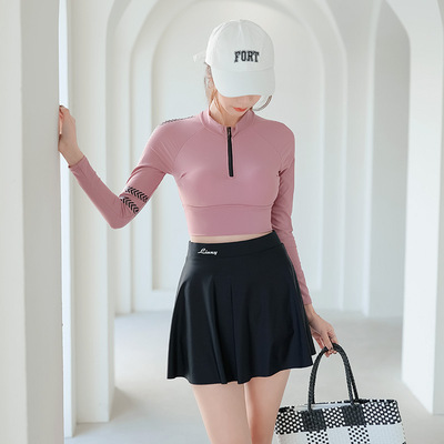 2024新款游泳衣女分体式三件套遮肚显瘦聚拢小胸韩国ins风泡温泉