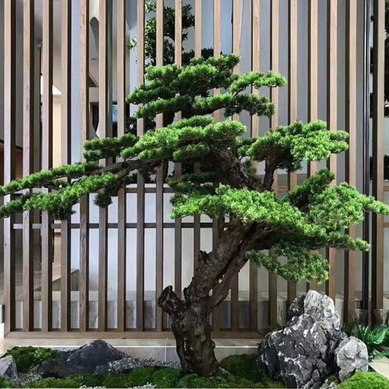 迎客松假树仿真松树美人松盆景罗汉松景观摆件新中式玄关造景装饰