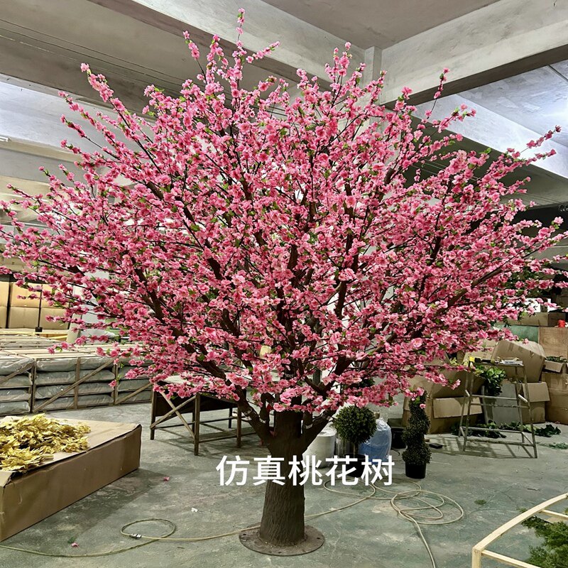 仿真桃花树发财树新年许愿树喜庆装饰假植物桃花枝室外仿真大树