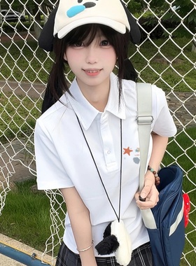 JK制服夏季款ins风日系套头外穿白色正肩百搭plol衫修身短袖上衣