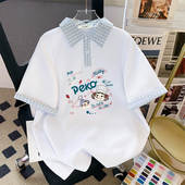 2026夏季 美式 学生格纹polo短袖 宽松学院T恤上衣ins字母印花休闲潮