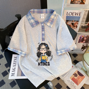 翻领宽松学院ins上衣T恤男女款 2026夏季 短袖 polo新款 潮牌 上衣夏季