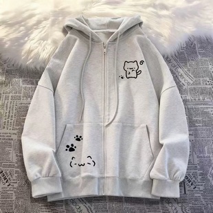 亚文化日系宅萌可爱小熊开衫外套女春秋冬加绒甜美减龄连帽款卫衣