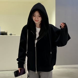 薄款 美式 连帽宽松运动拉链开衫 复古卫衣外套女春秋款 上衣 25美式