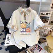 女款 新款 宽松大码 格子学院翻领上衣女popl衫 港味复古polo短袖 夏装