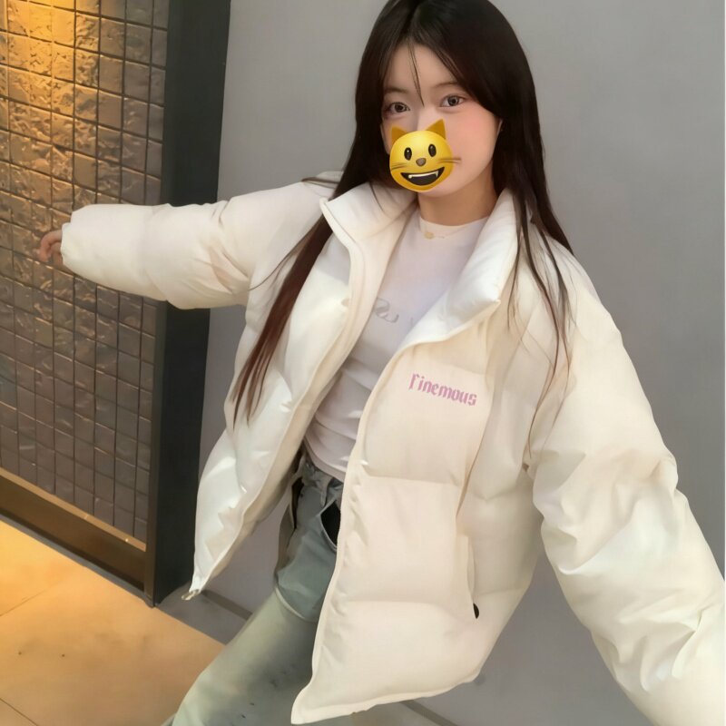 米色棉服女冬季新款别致韩系加厚小众设计感宽松棉衣面包服外套潮