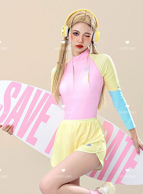 AYSTUDIO泳衣女连体运动防晒长袖保守学生泡温泉度假游泳衣冲浪服