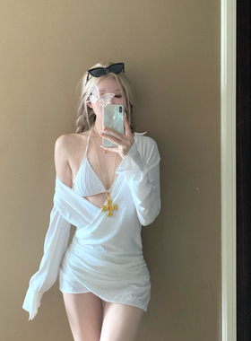 AYSTUDIO2025新款泳衣女性感纯欲显瘦遮肉比基尼长袖罩衫温泉度假