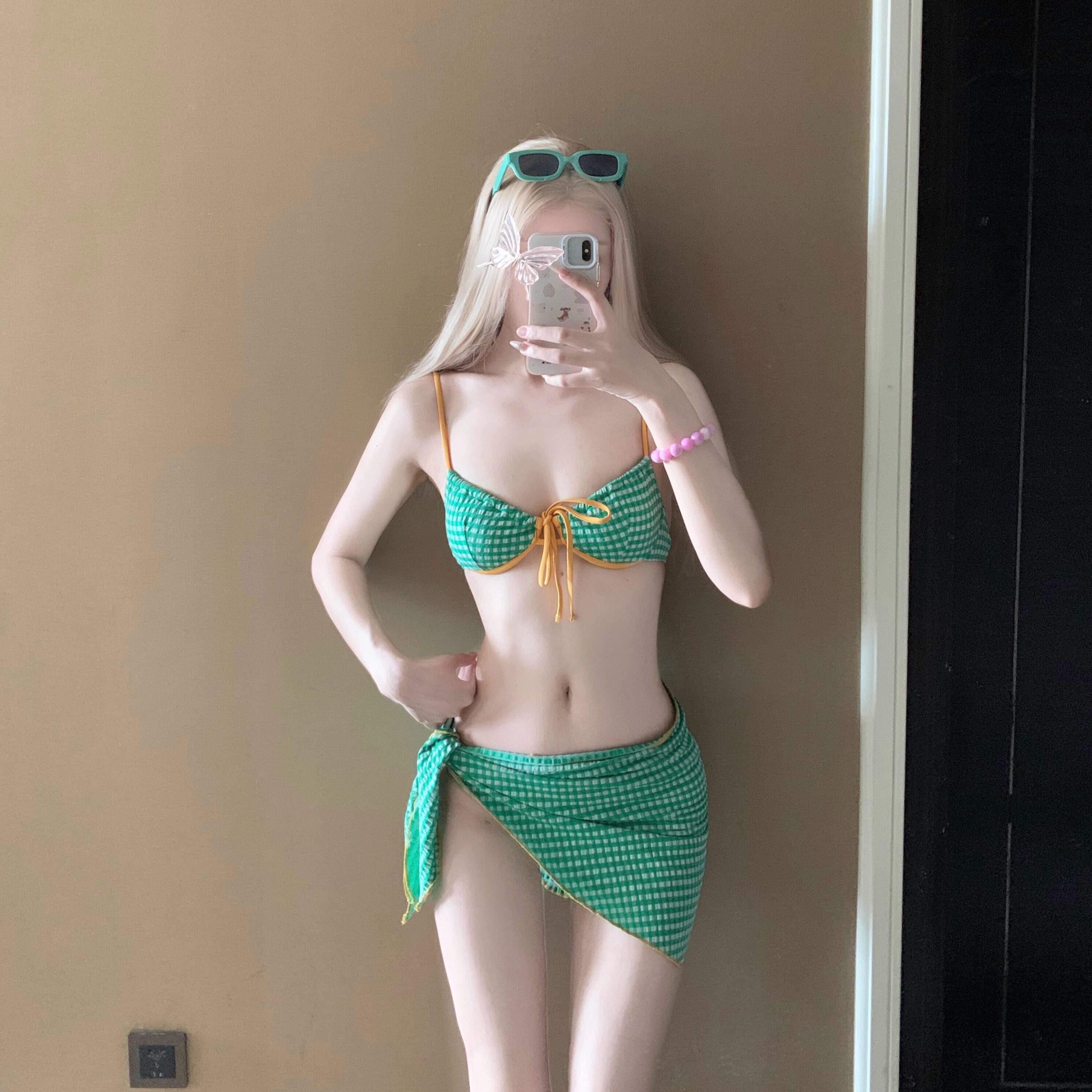 AYSTUDIO小清新格子聚拢钢托比基尼女2026新款遮肚显瘦沙滩游泳衣