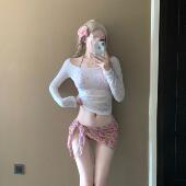 AYSTUDIO泳衣女碎花比基尼纯欲风长袖 罩衫 防晒小胸聚拢显瘦泡温泉