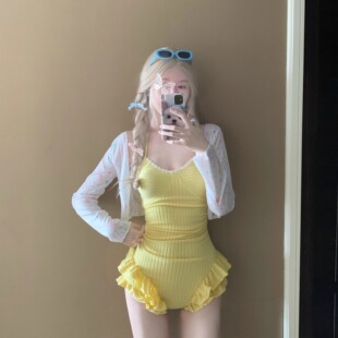 AYSTUDIO甜美少女泳衣女连体两件套保守性感纯欲风显瘦度假泡温泉