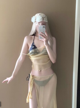 aystudio2026新款比基尼夏性感纯欲风金色细闪网纱温泉度假泳衣女