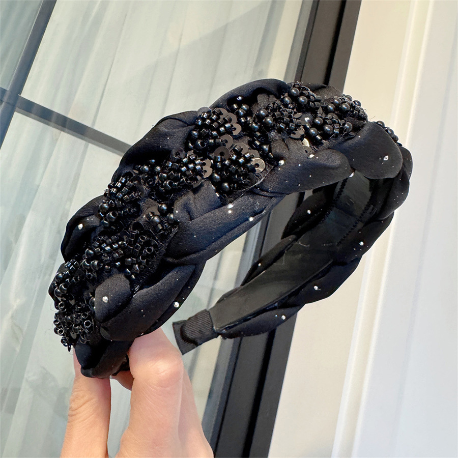 黑色重工麻花编织超宽防滑发箍