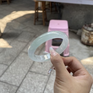 玉长情高端缅甸冰种翡翠玉手镯子女款浅青冰飘花纯色真玉正品处理