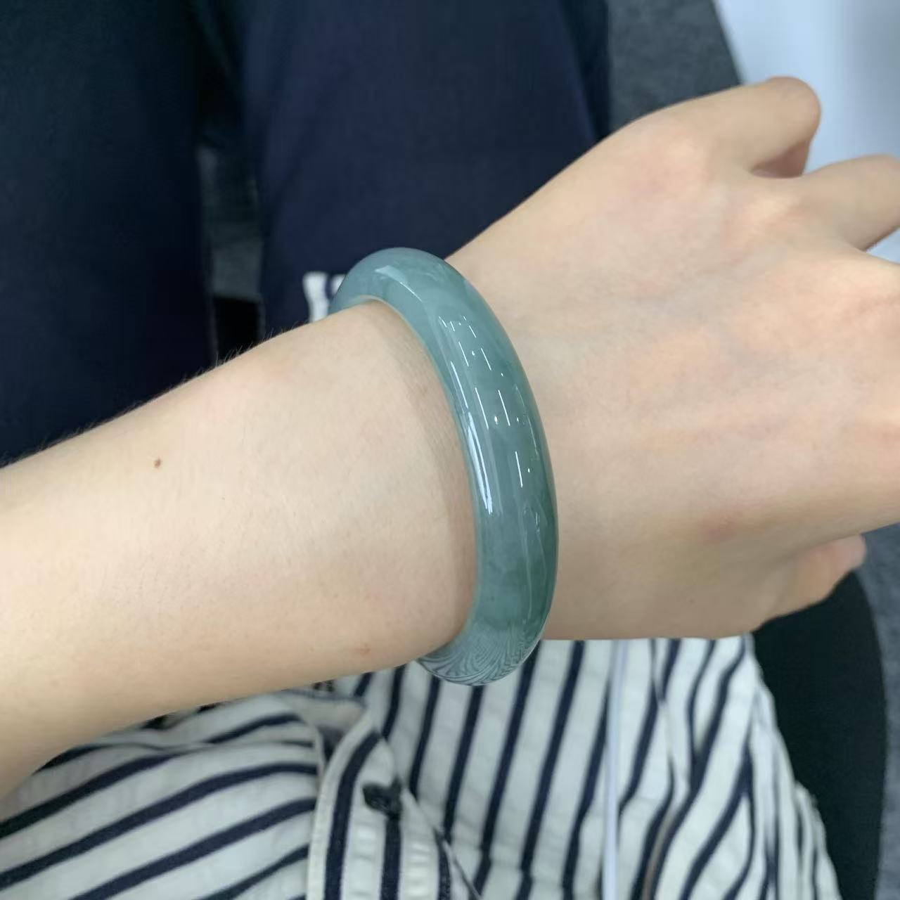 玉长情【芳翠凝辉】高端缅甸翡翠糯冰种油青冰润玉手镯子正品处理