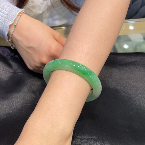 玉长情【平汀蕴雅】缅甸高端翡翠冰种满绿飘花玉手镯正品真玉处理