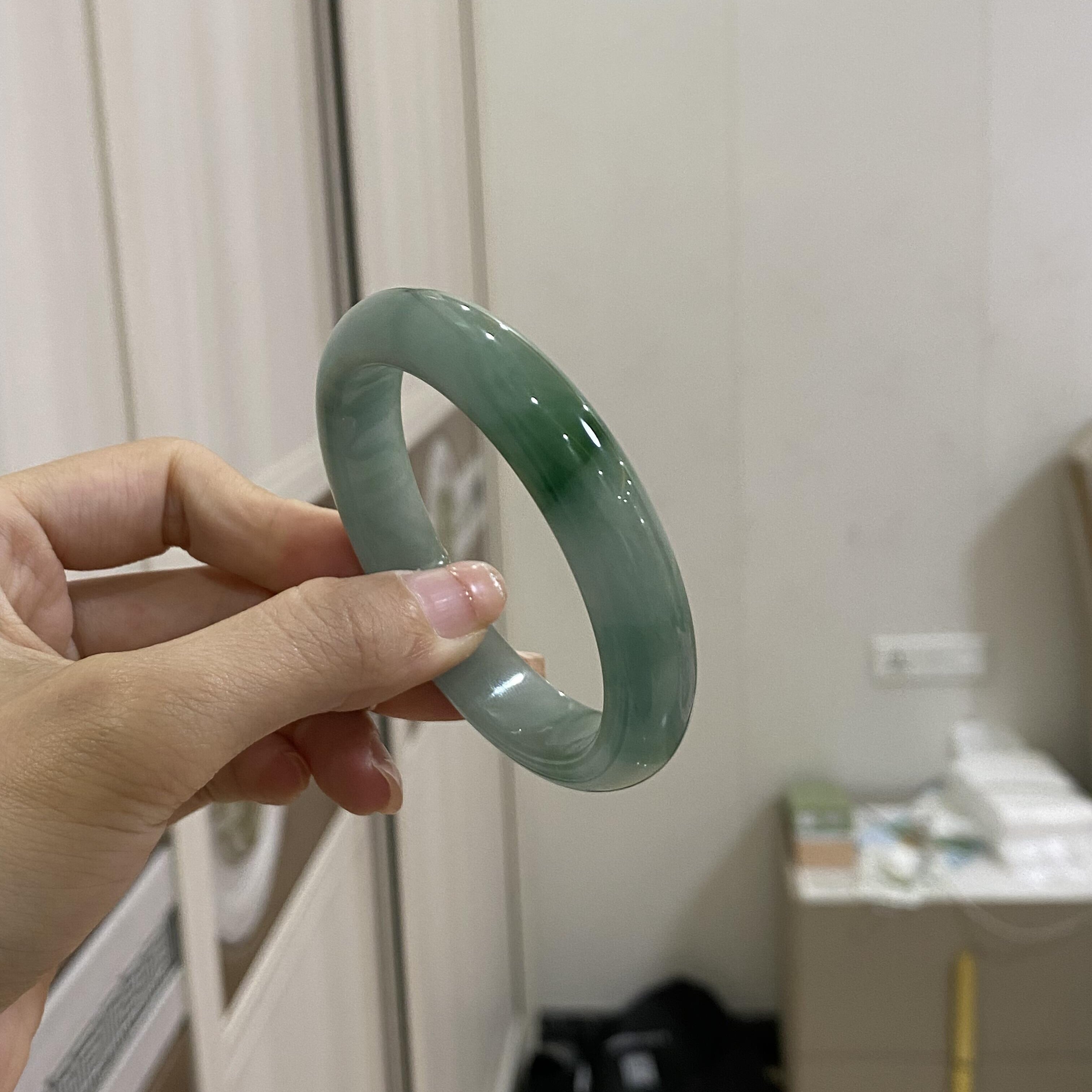 玉长情高端翡翠缅甸玉石油青飘花冰糯种女款正品平安镯手镯子处理