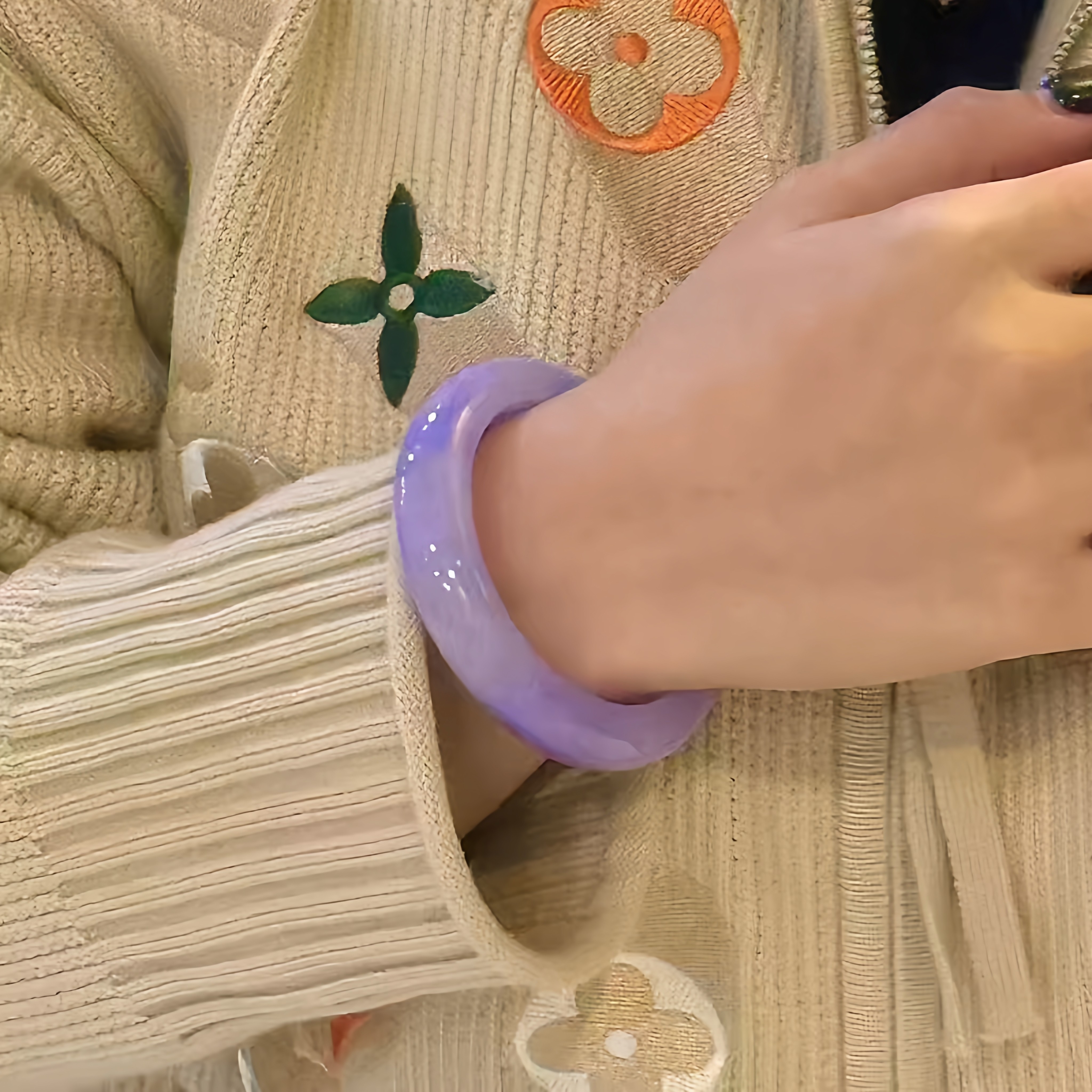 玉长情高缅甸紫罗兰翡翠冰种飘花玉手镯子步离镯贵妃镯端饰品处理