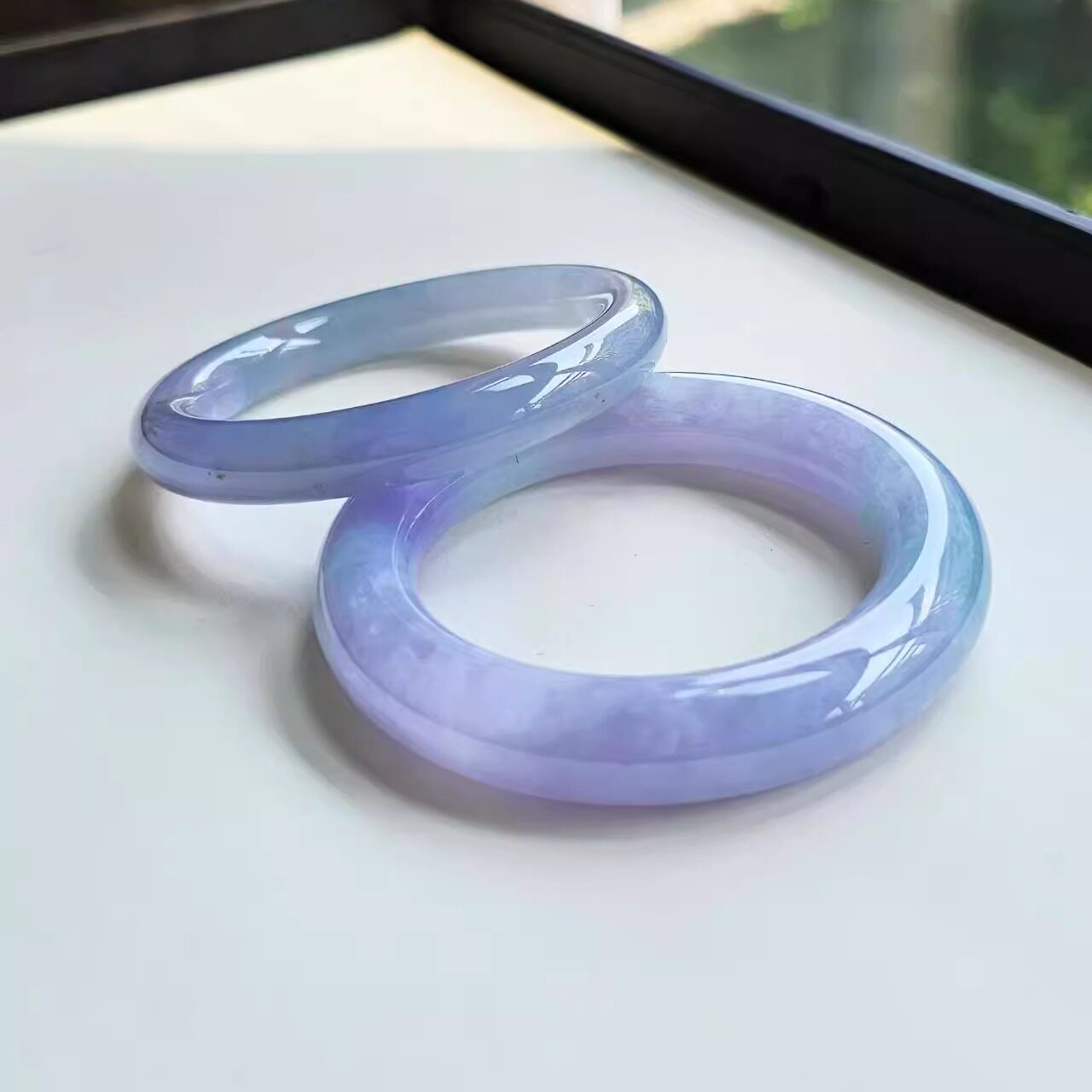 玉长情高端缅甸翡翠紫罗兰高冰种亮透手镯子女款贵妃真玉石处理