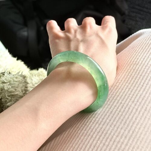 玉长情【清窈温婉】缅甸高端翡翠冰透飘花玉手镯子正品真玉石处理