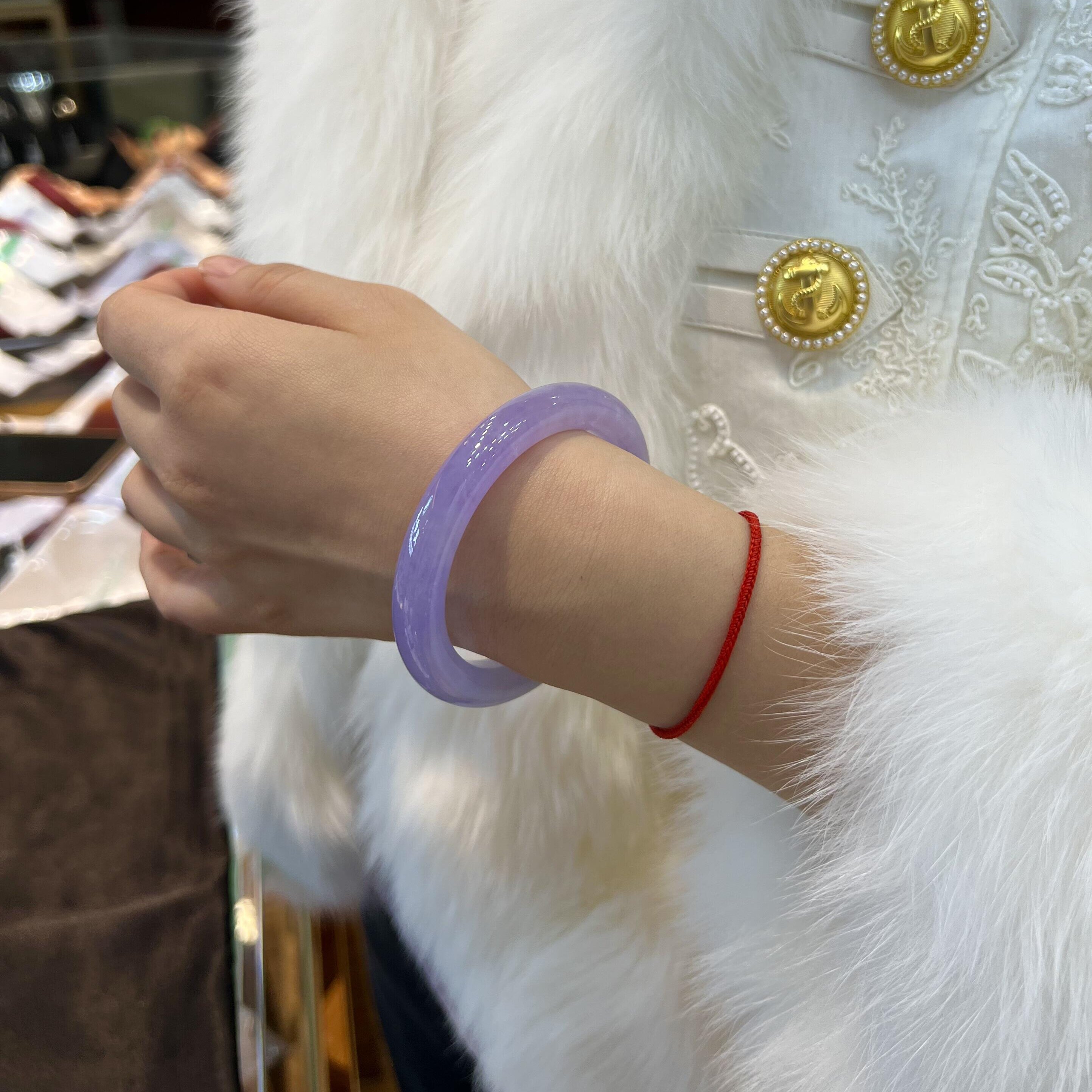 玉长情高冰透缅甸老坑翡翠玉手镯子紫罗兰纯色高端贵妃镯玉石处理