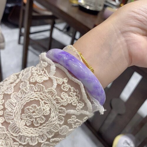 玉长情【茉影淡柔】缅甸高端翡翠冰种紫罗兰玉手镯子正品真玉处理